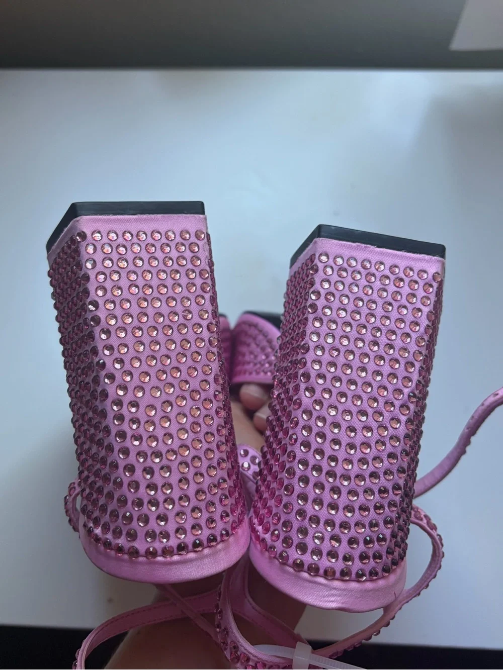SCHUTZ Pink Studded Block Heel Sandals